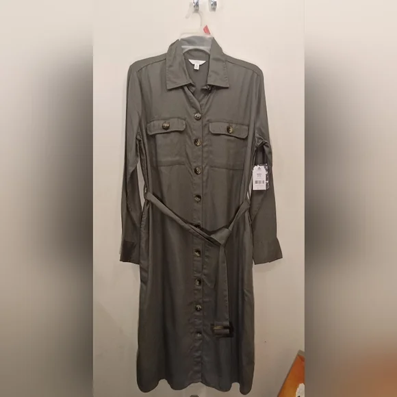 green emerald velvet dress Olive Green Shirt Dress S